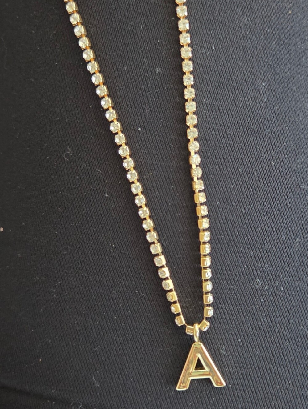 Baublebar Crystal Initial "A" Necklace Tennis Chain Pendant Necklace Gold
